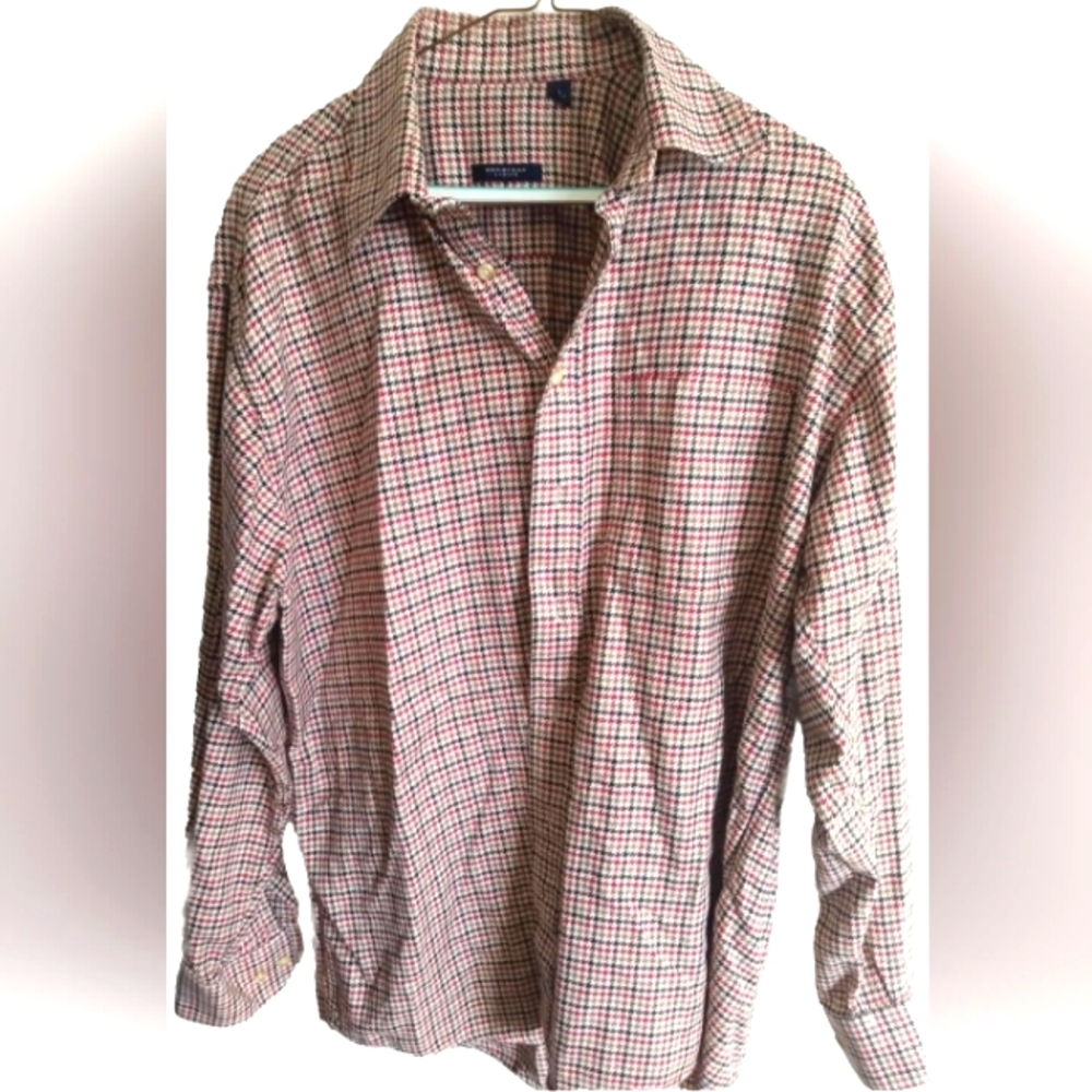 Burberry London button down l/s shirt red black Nova houndstooth Large made USA